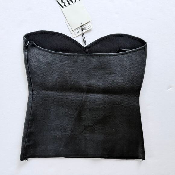Zara Bustier Top Black Coated Knit Crop Top NEW Size Small Strapless Sexy Corset - Picture 4 of 6